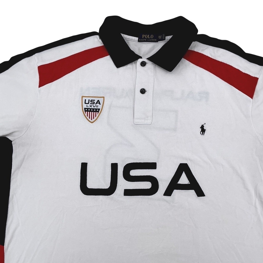 Polo Ralph Lauren Team USA Polo Shirt XL Custom Fit White Red Black Shield #3